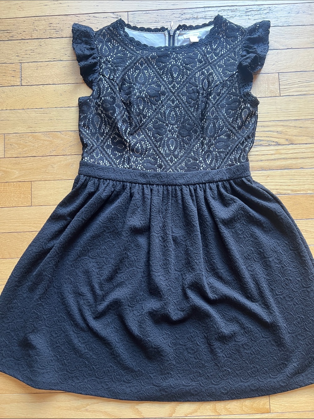 Xhilaration Black Lace Bodice Dress with Flutter Sleeves